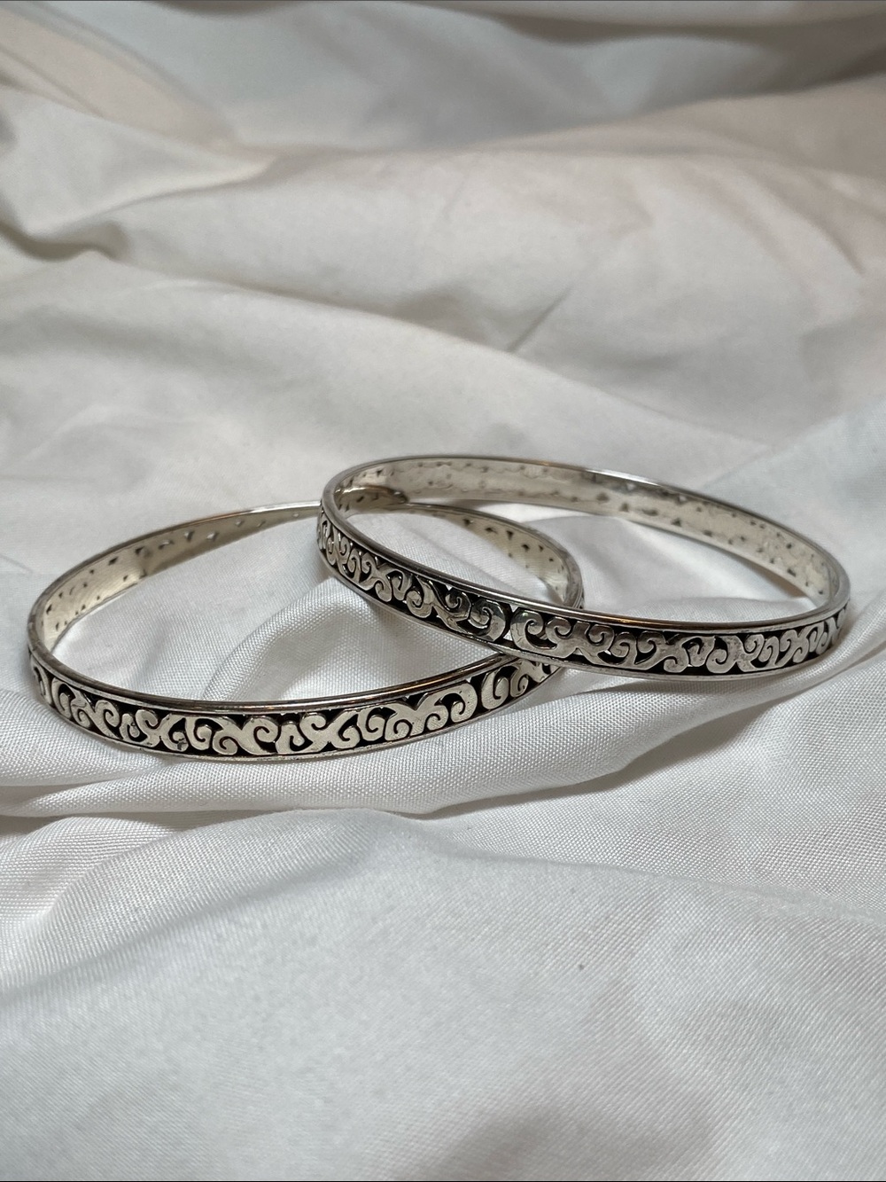 Brighton Silver-Plated Uluwatu Scroll-Pattern Narrow Bangle Bracelets, 8.5" Boho